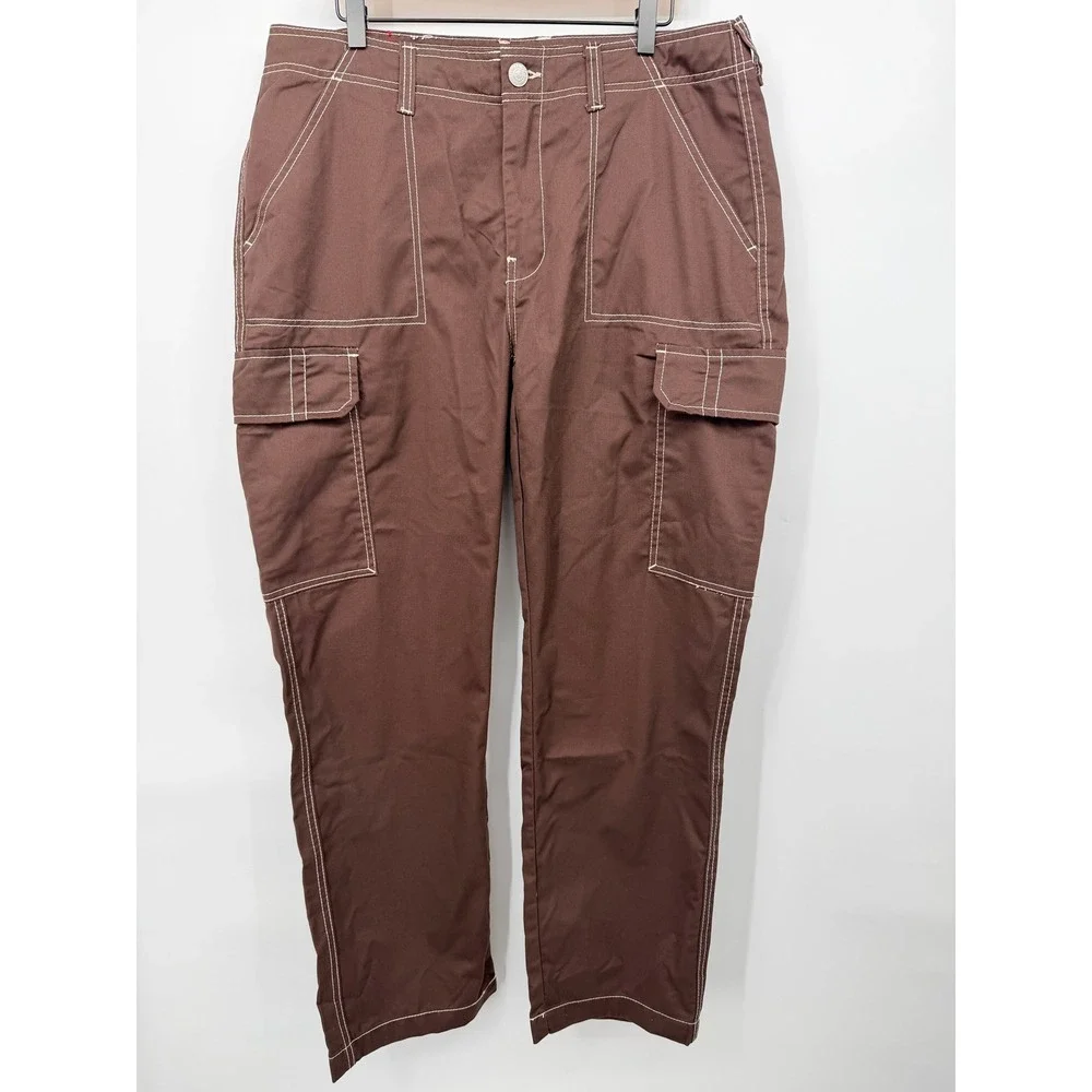 True Religion Bobby Baggy Cargo Pant Mens 34 Brown NWT Contrast Stitch 700248